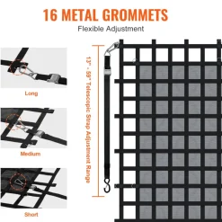 VEVOR Cargo Net, 120 in x 105 in, Heavy Duty Truck Cargo Net for Truck Bed, 4 Adjustable Straps with Carabiners & S-Hooks, Wear-resistant & Weather-proof, Suitable for Pickup, Truck, Jeep, SUV, Boat