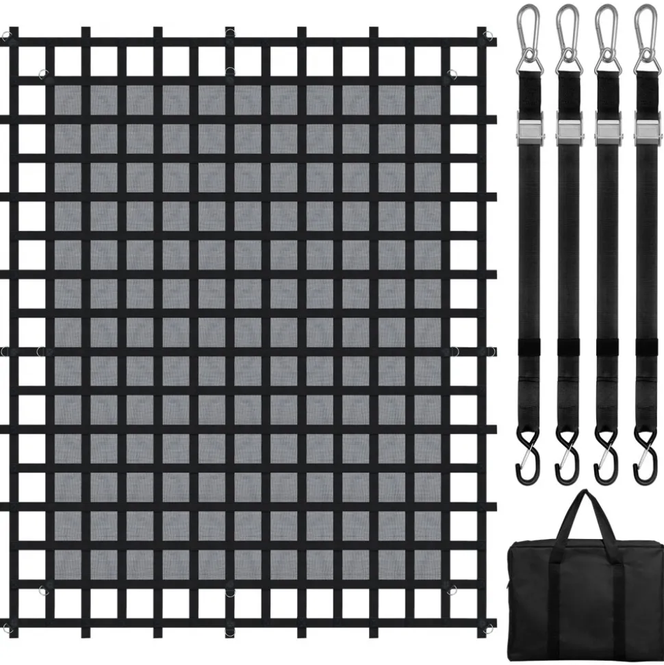 VEVOR Cargo Net, 120 in x 105 in, Heavy Duty Truck Cargo Net for Truck Bed, 4 Adjustable Straps with Carabiners & S-Hooks, Wear-resistant & Weather-proof, Suitable for Pickup, Truck, Jeep, SUV, Boat