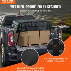 VEVOR Cargo Net, 72 in x 57 in, Heavy Duty Truck Cargo Net for Truck Bed, 4 Adjustable Straps with Carabiners and Rubber Coated Hooks, Durable, Suitable for Pickup, Jeep, Truck, SUV, Boat (Black)