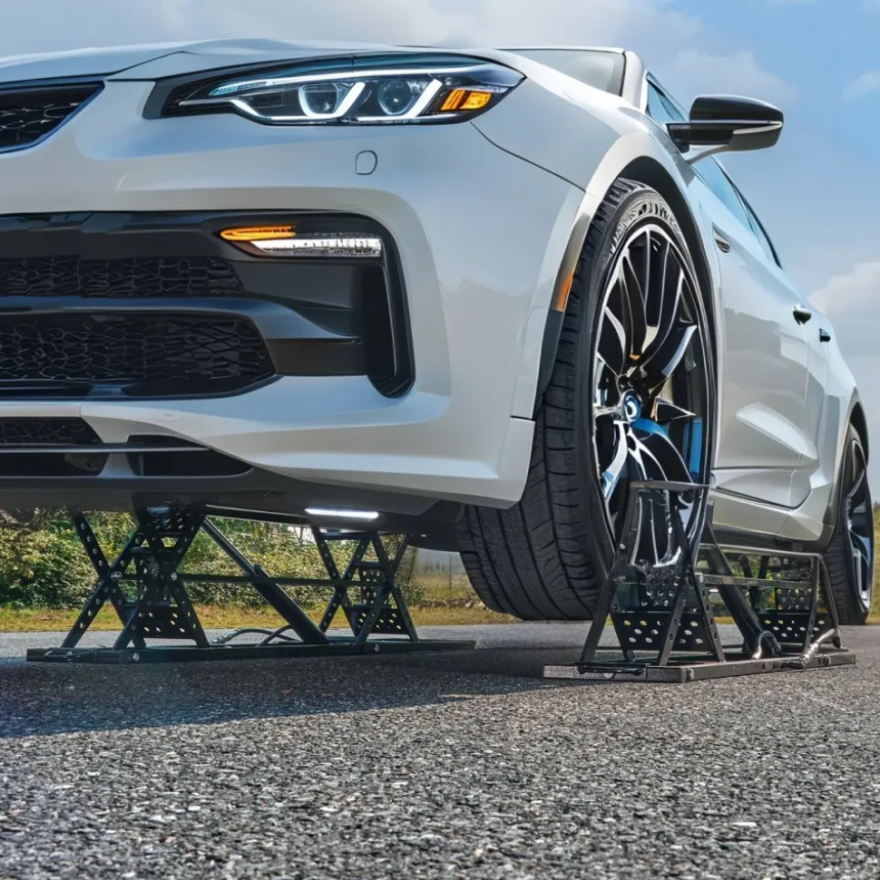 VEVOR Car Lift, 25.6" Max. Height, 5,000 LBS Capacity Portable Car Lift, with Extended-Length Plates, Heavy-duty Carbon Steel Truck Lift with 120V Power Unit, Auto Car Jack Lifts for Home Garage Shop