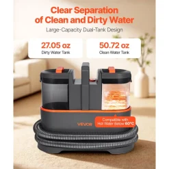VEVOR Carpet Cleaner Machine, 50.72 oz Clean Water Tank & 27.05 oz Dirty Water Tank, Portable Upholstery Shampooer, 11.5Kpa Handheld Furniture Extractor, Spot and Stain Deep Cleaner for Rug Couch Car