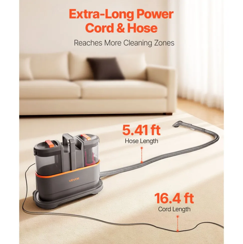 VEVOR Carpet Cleaner Machine, 50.72 oz Clean Water Tank & 27.05 oz Dirty Water Tank, Portable Upholstery Shampooer, 11.5Kpa Handheld Furniture Extractor, Spot and Stain Deep Cleaner for Rug Couch Car