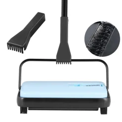 VEVOR Carpet Sweeper Manual, Floor Sweeper with 300 ml Dustbin Capacity Easy to Empty, 6.7 inch Cleaning Width for Home Office Carpets Pet Hair Dust, Blue