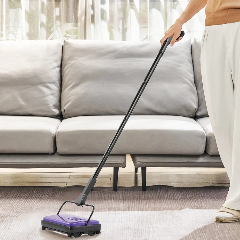 VEVOR Carpet Sweeper Manual, Floor Sweeper with 300 ml Dustbin Capacity Easy to Empty, 6.7 inch Cleaning Width for Home Office Carpets Pet Hair Dust, Purple