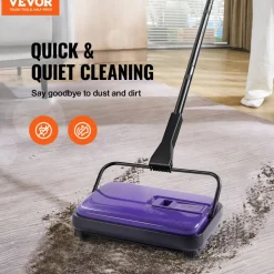 VEVOR Carpet Sweeper Manual, Floor Sweeper with 300 ml Dustbin Capacity Easy to Empty, 6.7 inch Cleaning Width for Home Office Carpets Pet Hair Dust, Purple