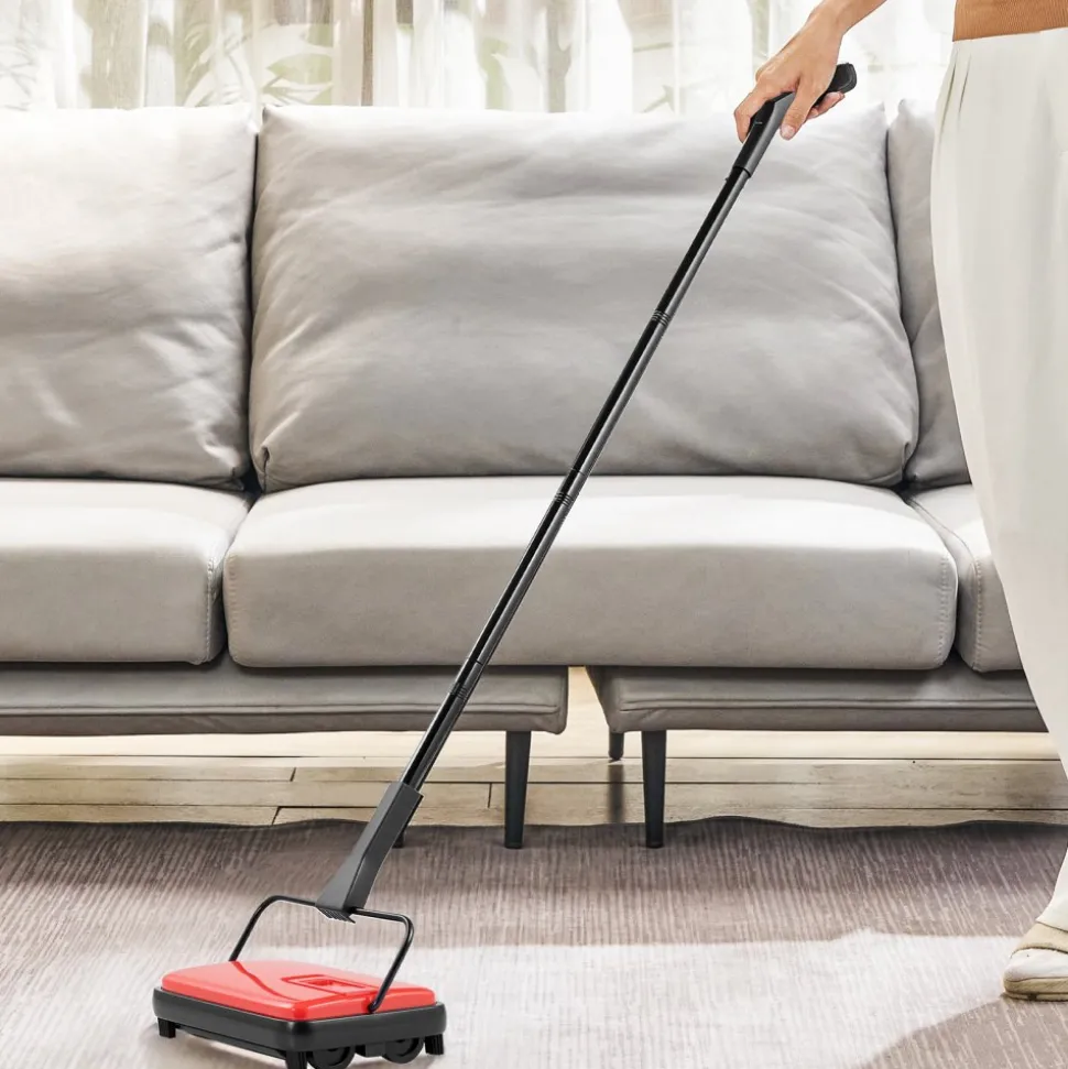 VEVOR Carpet Sweeper Manual, Floor Sweeper with 300 ml Dustbin Capacity Easy to Empty, 6.7 inch Cleaning Width for Home Office Carpets Pet Hair Dust, Red