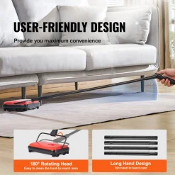 VEVOR Carpet Sweeper Manual, Floor Sweeper with 300 ml Dustbin Capacity Easy to Empty, 6.7 inch Cleaning Width for Home Office Carpets Pet Hair Dust, Red