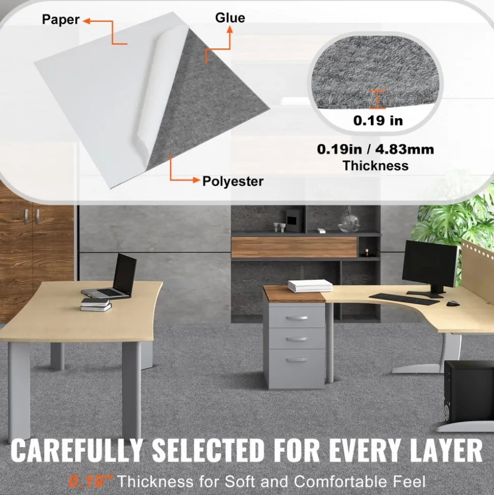 VEVOR Carpet Tiles Peel and Stick, 24” x 24” Squares Self Adhesive Carpet Floor Tile, Soft Padded Carpet Tiles, Easy Install DIY for Bedroom Living Room Indoor Outdoor (9Tiles, Light Gray)