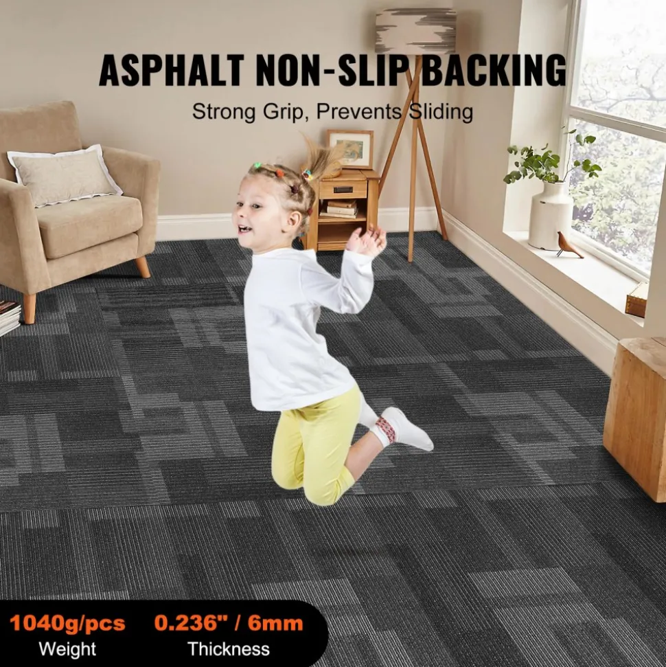 VEVOR Carpet Tiles Reusable, 24"x 24"Carpet Squares With Padding Attached, Soft Padded Carpet Tiles, Easy Install DIY for Bedroom Living Room (24Tiles, Mixed Gray)