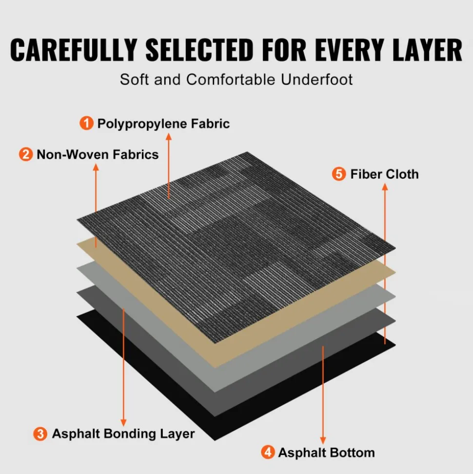 VEVOR Carpet Tiles Reusable, 24"x 24"Carpet Squares With Padding Attached, Soft Padded Carpet Tiles, Easy Install DIY for Bedroom Living Room (24Tiles, Mixed Gray)