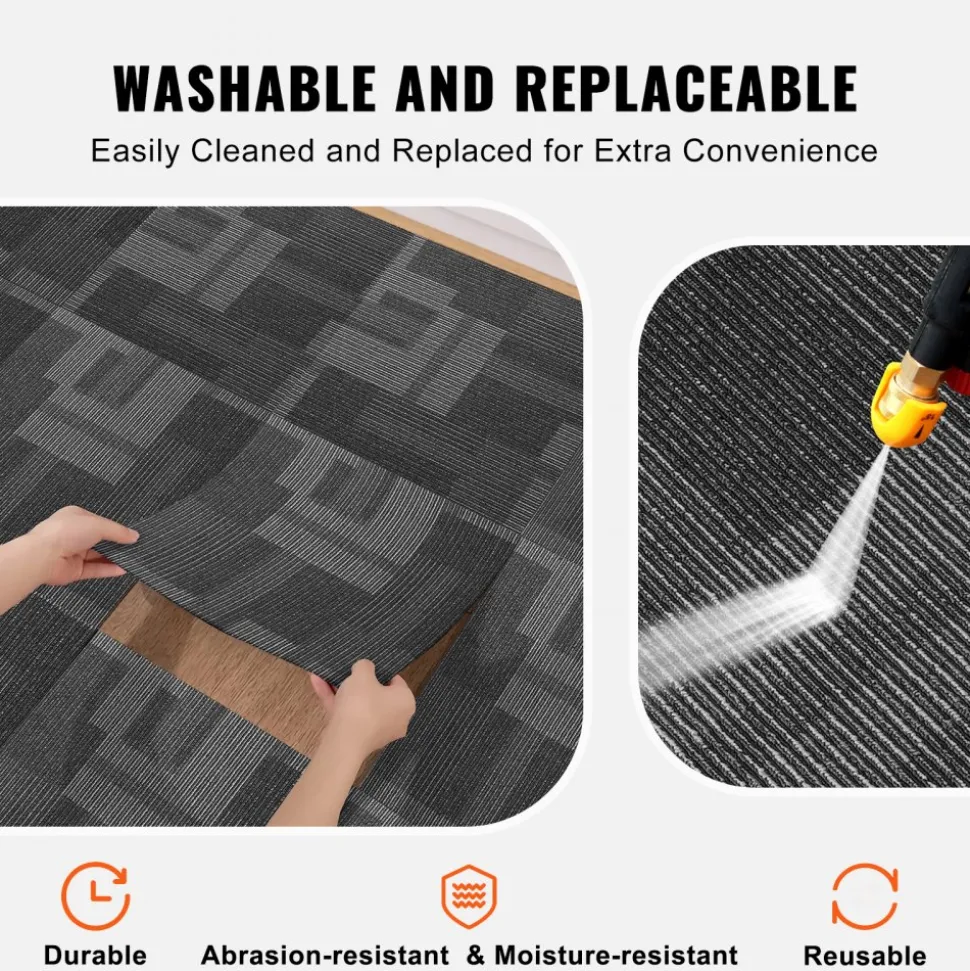 VEVOR Carpet Tiles Reusable, 24"x 24"Carpet Squares With Padding Attached, Soft Padded Carpet Tiles, Easy Install DIY for Bedroom Living Room (24Tiles, Mixed Gray)