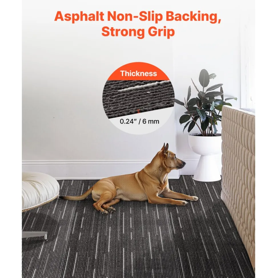 VEVOR Carpet Tiles Reusable 24x24 inch, 24 PCS Modular Carpet Square Rug, Commercial Floor Soft Padded for Seamless Cover 96sq.ft, Easy DIY Replacement for Living Room Bedroom Office Indoor,Gray