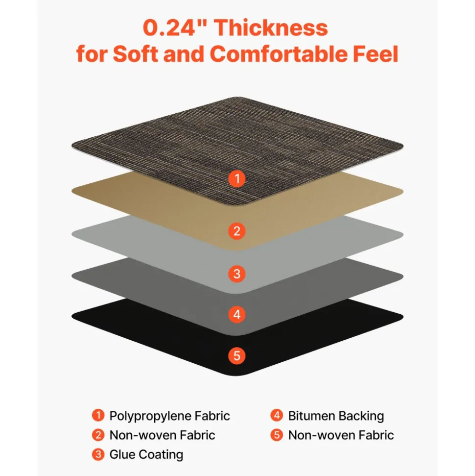 VEVOR Carpet Tiles Reusable 24x24 inch, 24 PCS Modular Carpet Square Rug, Commercial Floor Soft Padded for Seamless Cover 96sq.ft, Easy DIY for Living Room Bedroom Office Indoor,Dark Brown