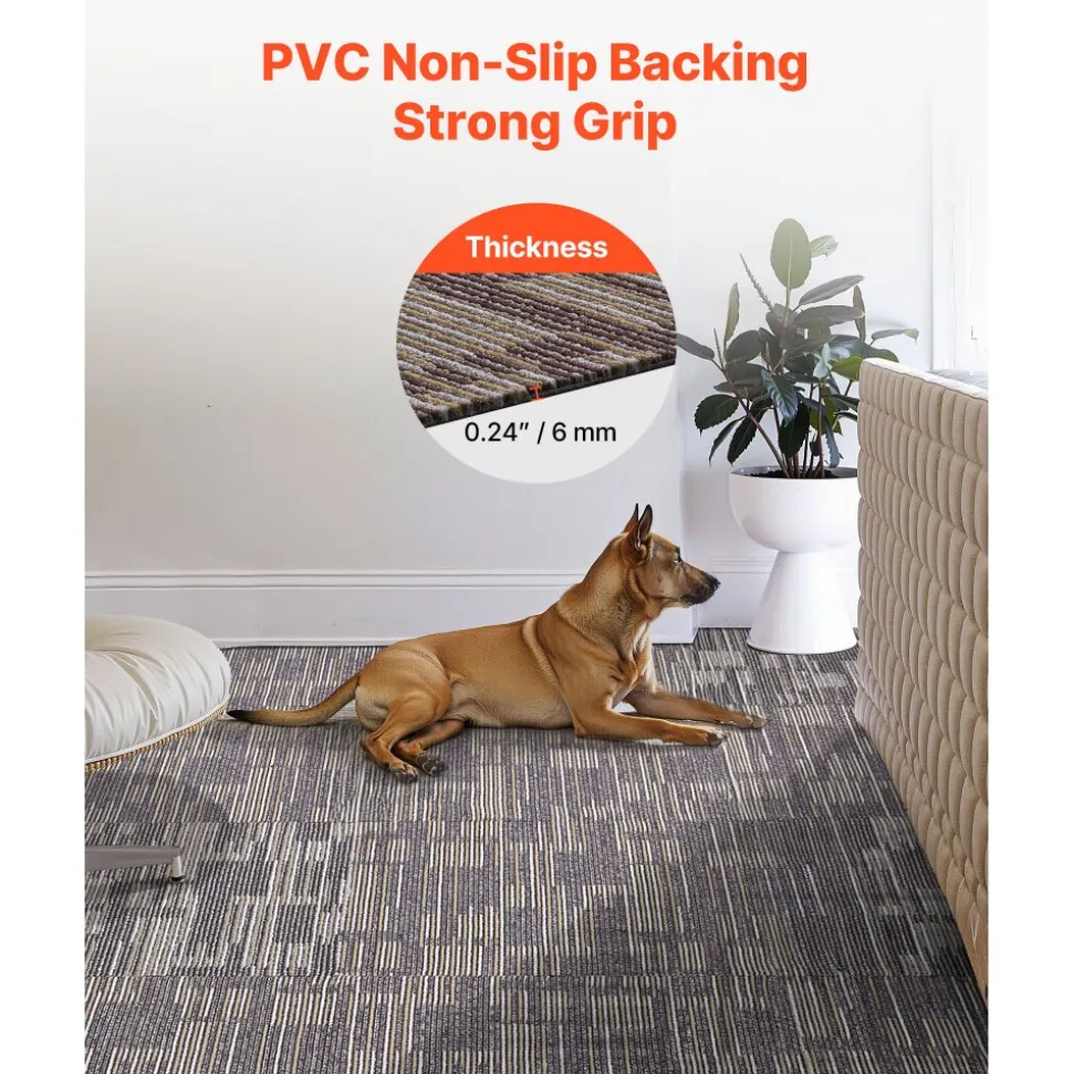 VEVOR Carpet Tiles Reusable 24x24 inch, 24 PCS Modular Carpet Square Rug, Commercial Floor Soft Padded for Seamless Cover 96sq.ft, Easy DIY for Living Room Bedroom Office Indoor,Dark Brown