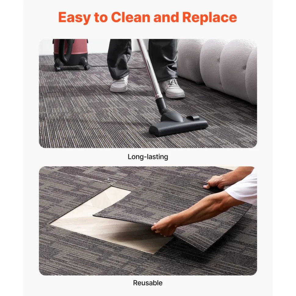VEVOR Carpet Tiles Reusable 24x24 inch, 24 PCS Modular Carpet Square Rug, Commercial Floor Soft Padded for Seamless Cover 96sq.ft, Easy DIY for Living Room Bedroom Office Indoor,Dark Brown