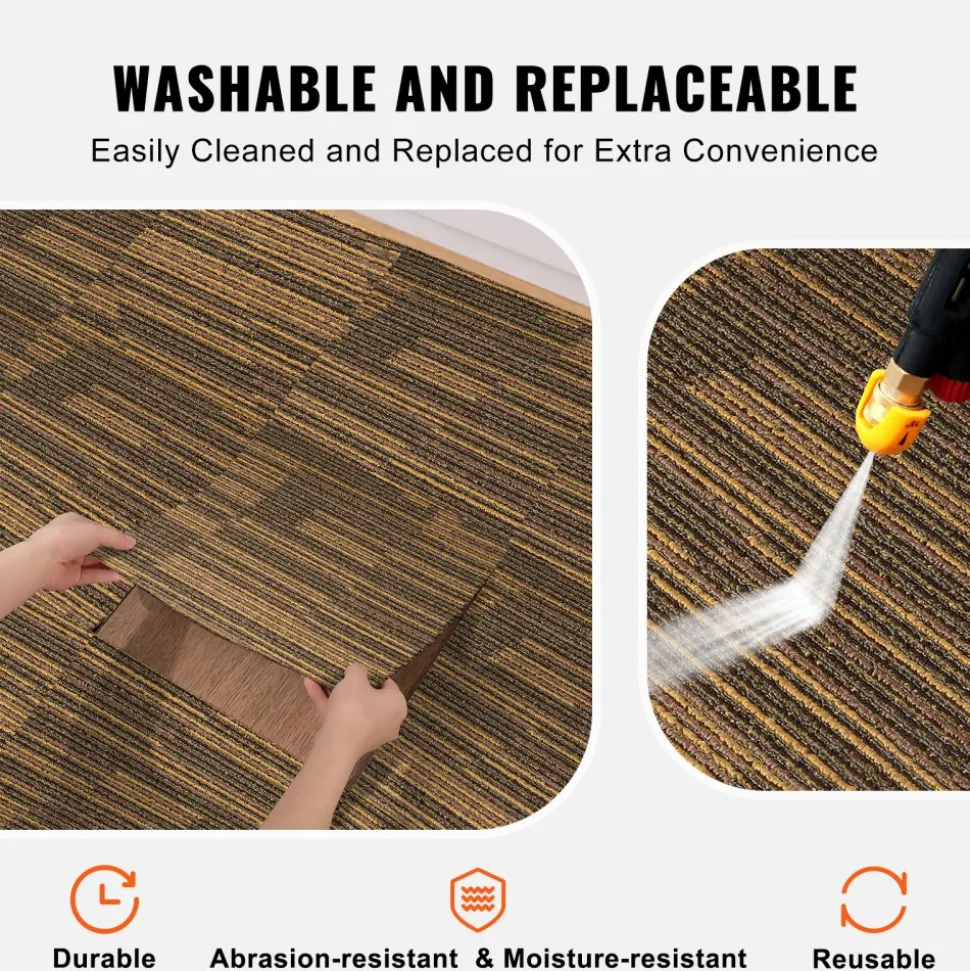 VEVOR Carpet Tiles Reusable, 20"x 20"Carpet Squares With Padding Attached, Soft Padded Carpet Tiles, Easy Install DIY for Bedroom Living Room (12Tiles, Mixed Brown)