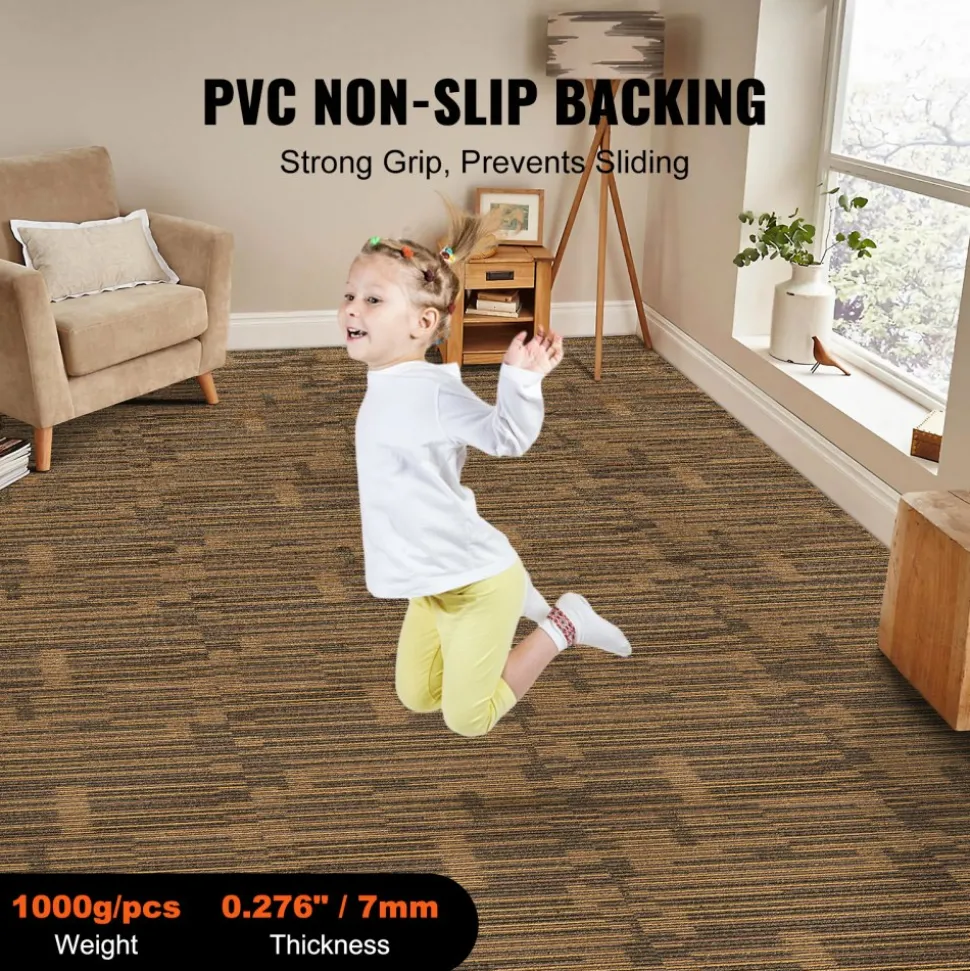 VEVOR Carpet Tiles Reusable, 20"x 20"Carpet Squares With Padding Attached, Soft Padded Carpet Tiles, Easy Install DIY for Bedroom Living Room (12Tiles, Mixed Brown)