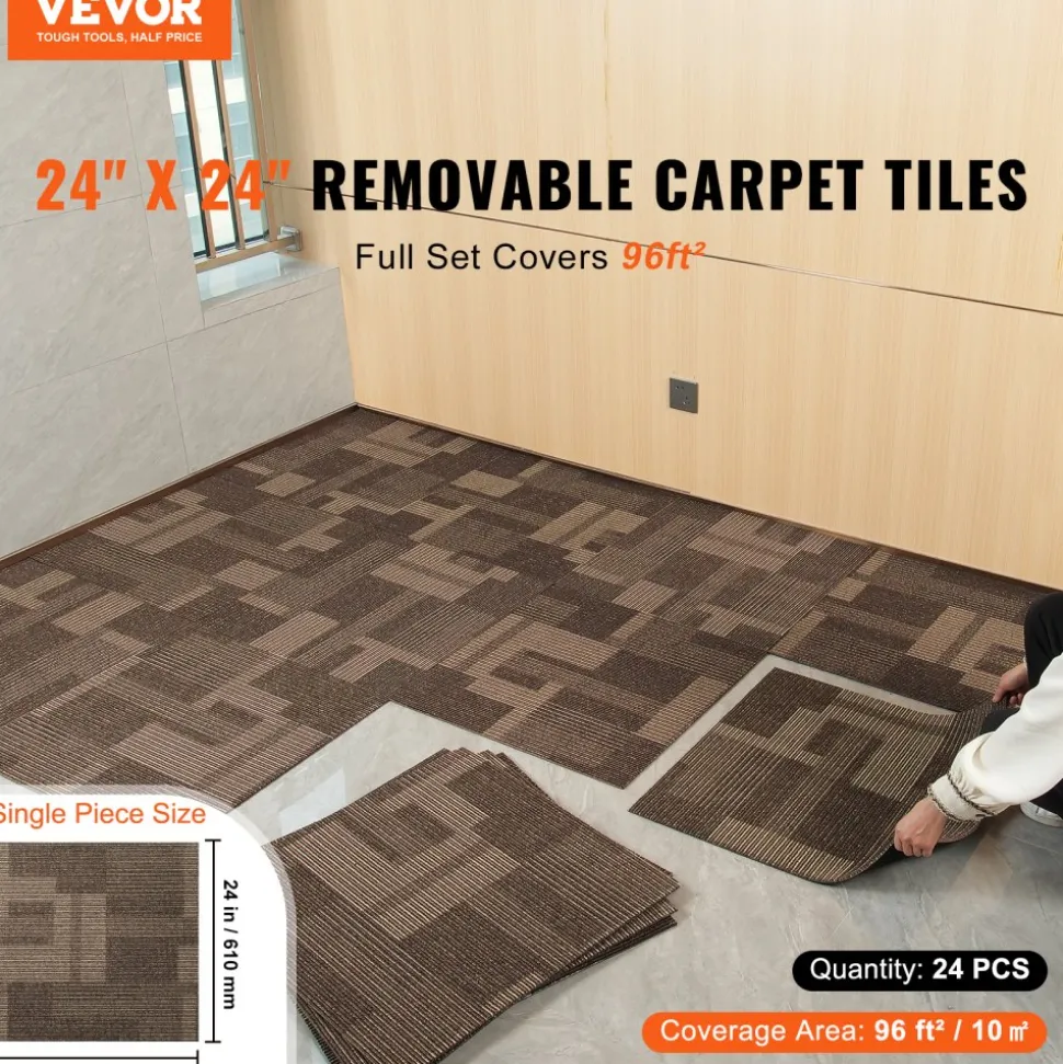 VEVOR Carpet Tiles Reusable, 20"x 20" Carpet Squares With Padding Attached, Soft Padded Carpet Tiles, Easy Install DIY for Bedroom Living Room Indoor Outdoor (20 Tiles, Dark Gray)