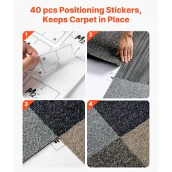VEVOR Carpet Tiles Reusable 20x20 inch, 24 PCS Modular Carpet Square Rug, Commercial Floor Soft Padded for Seamless Cover 66.6sq.ft, Easy DIY Replacement for Living Room Bedroom Indoor,Multicolor