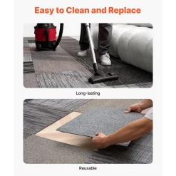 VEVOR Carpet Tiles Reusable 20x20 inch, 24 PCS Modular Carpet Square Rug, Commercial Floor Soft Padded for Seamless Cover 66.6sq.ft, Easy DIY Replacement for Living Room Bedroom Indoor,Multicolor