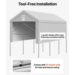 VEVOR Carport Replacement Canopy, 13 x 20 ft Potable Garage Tent Top Tarp with Sidewalls, UV-Resistant & Waterproof, Heavy Duty Car Shelter Tarp with Ball Buggees, Grey, Frame Not Included