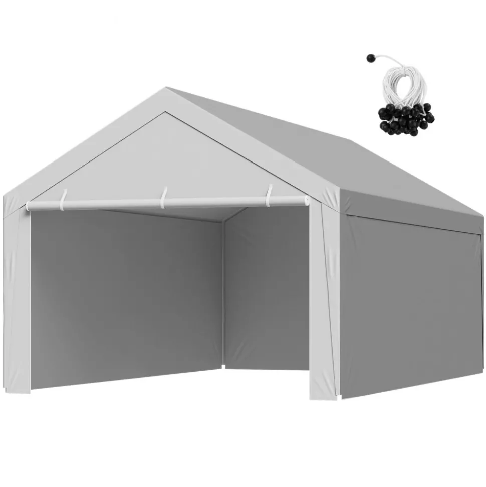 VEVOR Carport Replacement Canopy, 13 x 20 ft Potable Garage Tent Top Tarp with Sidewalls, UV-Resistant & Waterproof, Heavy Duty Car Shelter Tarp with Ball Buggees, Grey, Frame Not Included