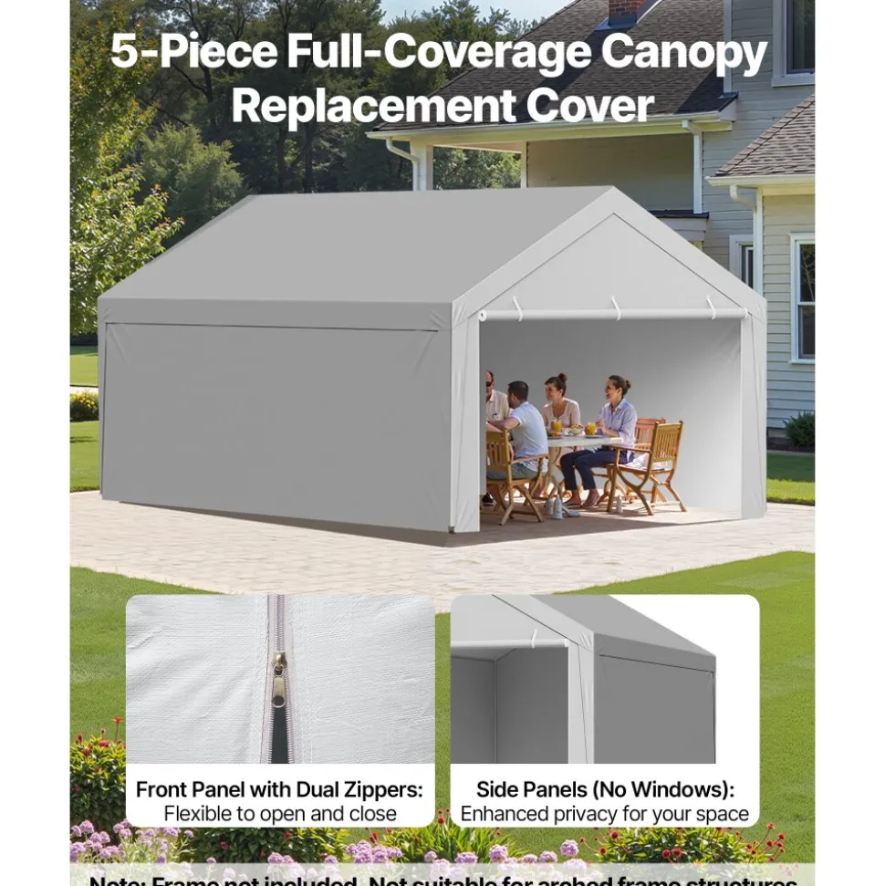 VEVOR Carport Replacement Canopy, 13 x 20 ft Potable Garage Tent Top Tarp with Sidewalls, UV-Resistant & Waterproof, Heavy Duty Car Shelter Tarp with Ball Buggees, Grey, Frame Not Included