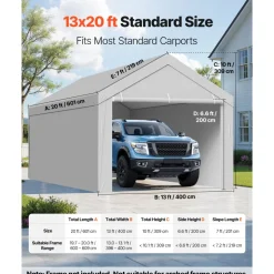 VEVOR Carport Replacement Canopy, 13 x 20 ft Potable Garage Tent Top Tarp with Sidewalls, UV-Resistant & Waterproof, Heavy Duty Car Shelter Tarp with Ball Buggees, Grey, Frame Not Included