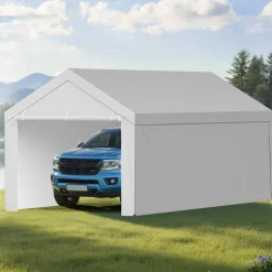 VEVOR Carport Replacement Canopy, 13 x 20 ft Potable Garage Tent Top Tarp with Sidewalls, UV-Resistant & Waterproof, Heavy Duty Car Shelter Tarp with Ball Buggees, Grey, Frame Not Included