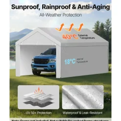 VEVOR Carport Replacement Canopy, 13 x 20 ft Potable Garage Tent Top Tarp with Sidewalls, UV-Resistant & Waterproof, Heavy Duty Car Shelter Tarp with Ball Buggees, Grey, Frame Not Included