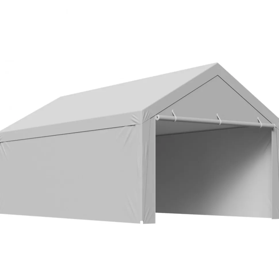 VEVOR Carport Replacement Canopy, 13 x 20 ft Potable Garage Tent Top Tarp with Sidewalls, UV-Resistant & Waterproof, Heavy Duty Car Shelter Tarp with Ball Buggees, Grey, Frame Not Included