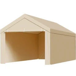 VEVOR Carport Replacement Canopy, 10 x 20 ft Potable Garage Tent Top Tarp with Sidewalls, UV-Resistant & Waterproof, Heavy Duty Car Shelter Tarp with Ball Buggees, Beige, Frame Not Included