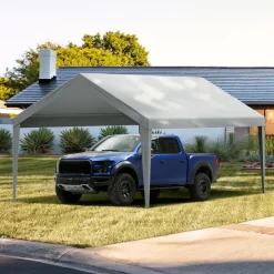 VEVOR Carport Replacement Canopy Cover 12 x 20 ft, Garage Top Tent Shelter Tarp Heavy-Duty Waterproof & UV Protected, Easy Installation with Ball Bungees,Grey (Only Top Cover, Frame Not Include)