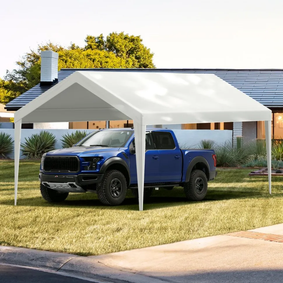 VEVOR Carport Replacement Canopy Cover 10 x 20 ft, Garage Top Tent Shelter Tarp Heavy-Duty Waterproof & UV Protected, Easy Installation with Ball Bungees,White (Only Top Cover, Frame Not Include)