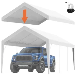 VEVOR Carport Replacement Canopy Cover 10 x 20 ft, Garage Top Tent Shelter Tarp Heavy-Duty Waterproof & UV Protected, Easy Installation with Ball Bungees,White (Only Top Cover, Frame Not Include)