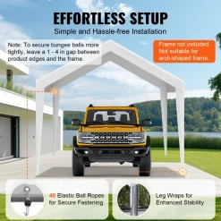VEVOR Carport Replacement Canopy Cover 10 x 20 ft, Garage Top Tent Shelter Tarp Heavy-Duty Waterproof & UV Protected, Easy Installation with Ball Bungees,White (Only Top Cover, Frame Not Include)