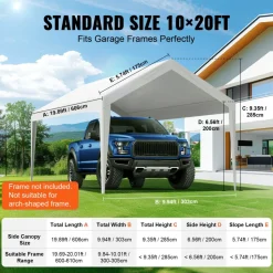 VEVOR Carport Replacement Canopy Cover 10 x 20 ft, Garage Top Tent Shelter Tarp Heavy-Duty Waterproof & UV Protected, Easy Installation with Ball Bungees,White (Only Top Cover, Frame Not Include)