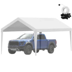 VEVOR Carport Replacement Canopy Cover 10 x 20 ft, Garage Top Tent Shelter Tarp Heavy-Duty Waterproof & UV Protected, Easy Installation with Ball Bungees,White (Only Top Cover, Frame Not Include)