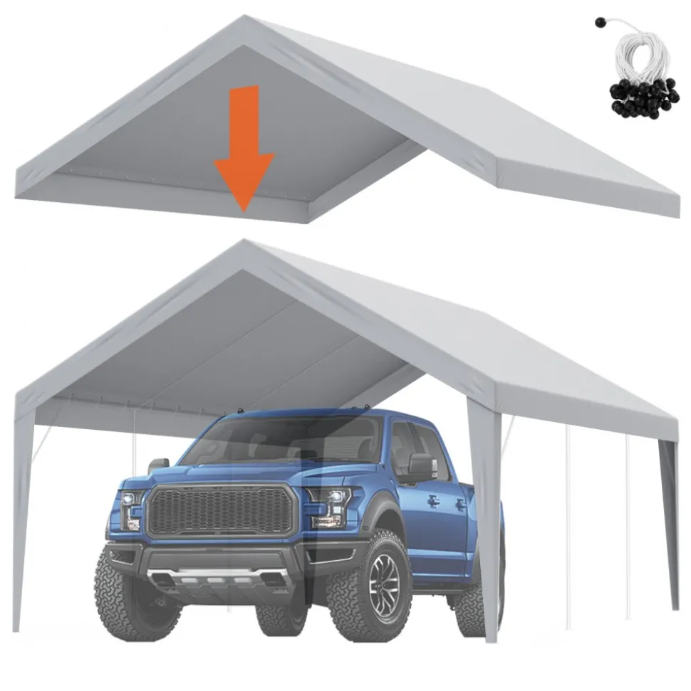 VEVOR Carport Replacement Canopy Cover 13 x 20 ft, Garage Top Tent Shelter Tarp Heavy-Duty Waterproof & UV Protected, Easy Installation with Ball Bungees,Grey (Only Top Cover, Frame Not Include)