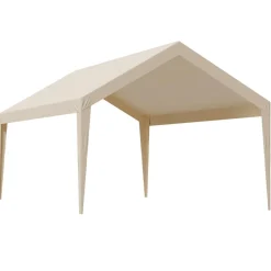 VEVOR Carport Replacement Canopy, 12 x 20 ft Potable Garage Tent Top Tarp, UV-Resistant & Waterproof Car Shelter Tarp, Heavy Duty Car Port Cover with Ball Buggees, Beige, Frame Not Included