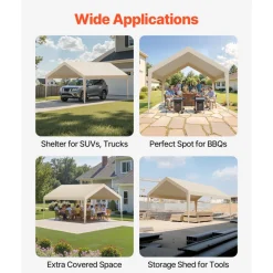 VEVOR Carport Replacement Canopy, 12 x 20 ft Potable Garage Tent Top Tarp, UV-Resistant & Waterproof Car Shelter Tarp, Heavy Duty Car Port Cover with Ball Buggees, Beige, Frame Not Included