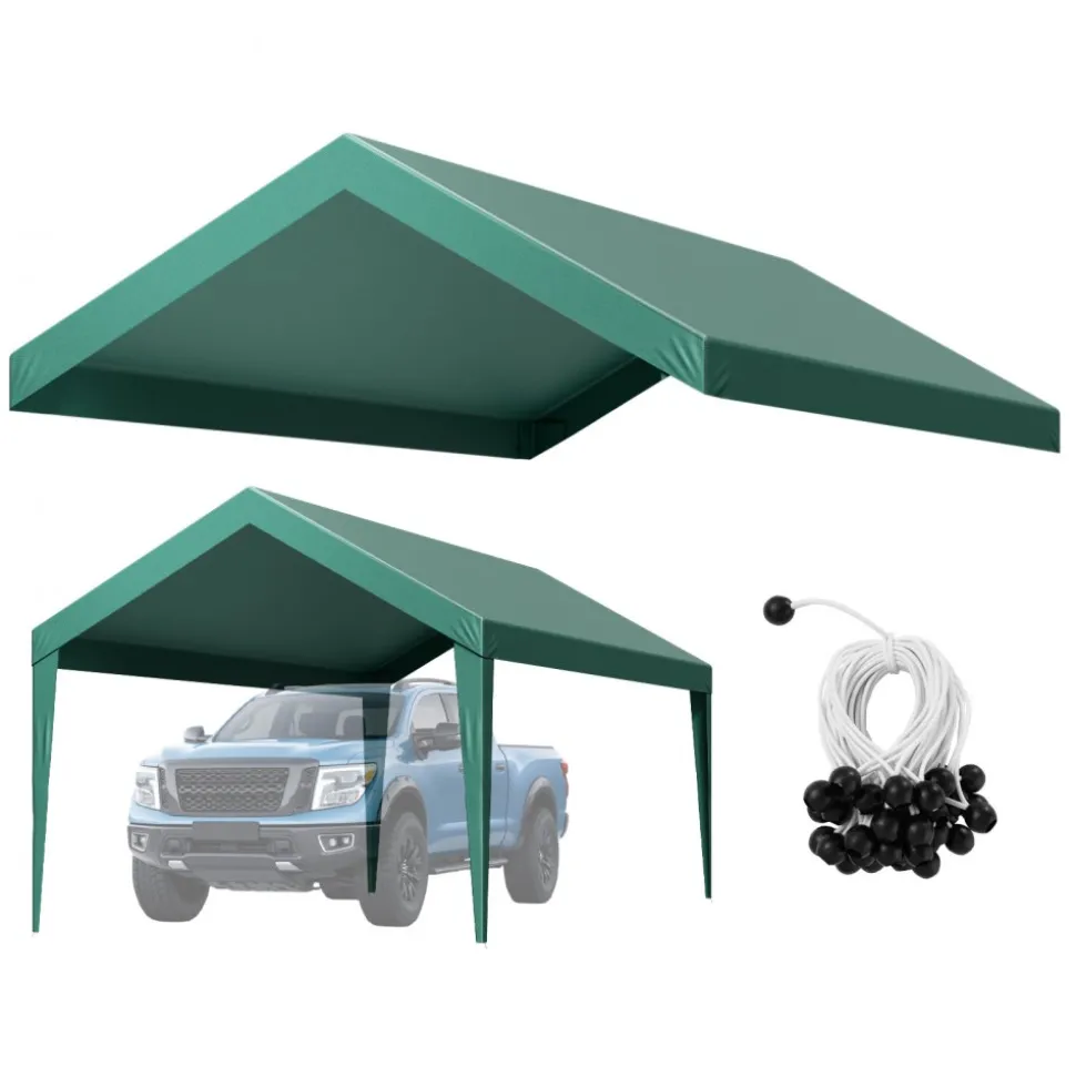 VEVOR Carport Replacement Canopy, 10 x 20 ft Potable Garage Tent Top Tarp, UV-Resistant & Waterproof Car Shelter Tarp, Heavy Duty Car Port Cover with Ball Buggees, Dark Green, Frame Not Included