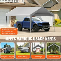 VEVOR Carport Replacement Canopy Cover 10 x 20 ft, Garage Top Tent Shelter Tarp Heavy-Duty Waterproof & UV Protected, Easy Installation with Ball Bungees,Grey (Only Top Cover, Frame Not Include)