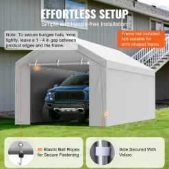 VEVOR Carport Replacement Canopy Cover Top + Side Wall 10 x 20 ft, Garage Tent Shelter Tarp Heavy-Duty Waterproof & UV Protected, Easy Installation with Ball Bungees,Grey (Frame Not Included)
