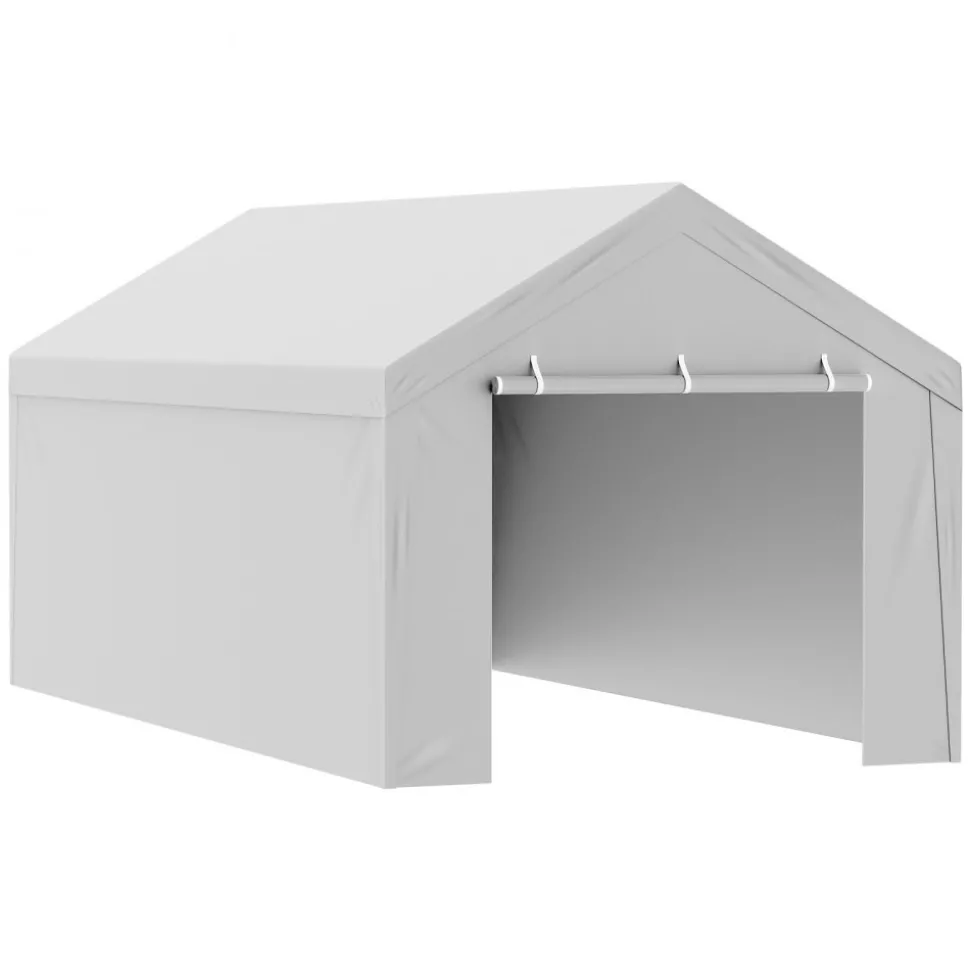 VEVOR Carport Replacement Canopy Cover Top + Side Wall 10 x 20 ft, Garage Tent Shelter Tarp Heavy-Duty Waterproof & UV Protected, Easy Installation with Ball Bungees,Grey (Frame Not Included)