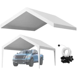 VEVOR Carport Replacement Canopy Cover 10 x 20 ft, Garage Top Tent Shelter Tarp Heavy-Duty Waterproof & UV Protected, Easy Installation with Ball Bungees,Beige (Only Top Cover, Frame Not Include)