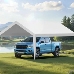 VEVOR Carport Replacement Canopy, 12 x 20 ft Potable Garage Tent Top Tarp, UV-Resistant & Waterproof Car Shelter Tarp, Heavy Duty Car Port Cover with Ball Buggees, White, Frame Not Included