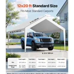 VEVOR Carport Replacement Canopy, 12 x 20 ft Potable Garage Tent Top Tarp, UV-Resistant & Waterproof Car Shelter Tarp, Heavy Duty Car Port Cover with Ball Buggees, White, Frame Not Included