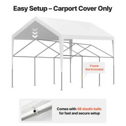 VEVOR Carport Replacement Canopy, 12 x 20 ft Potable Garage Tent Top Tarp, UV-Resistant & Waterproof Car Shelter Tarp, Heavy Duty Car Port Cover with Ball Buggees, White, Frame Not Included