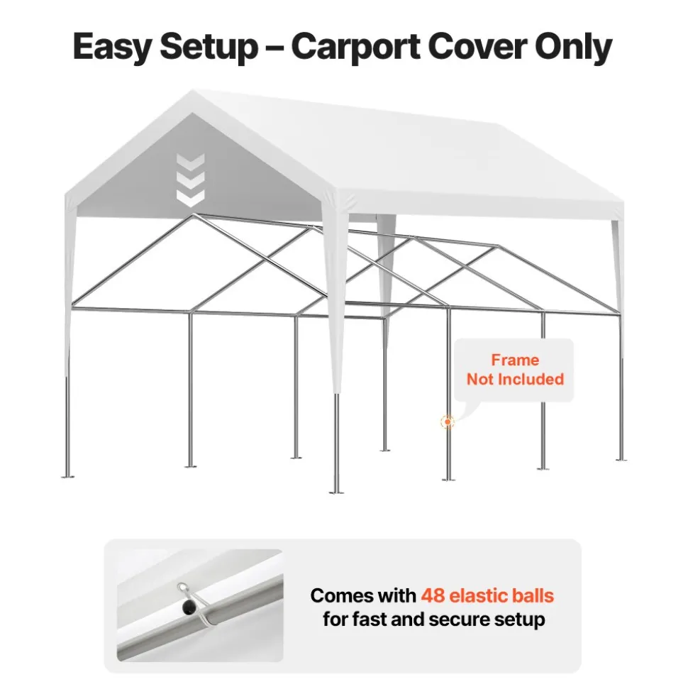 VEVOR Carport Replacement Canopy, 12 x 20 ft Potable Garage Tent Top Tarp, UV-Resistant & Waterproof Car Shelter Tarp, Heavy Duty Car Port Cover with Ball Buggees, White, Frame Not Included